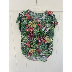 Palm Harbour Women’s Short Sleeve T Shirt Floral Colorful Sequins Petite Large